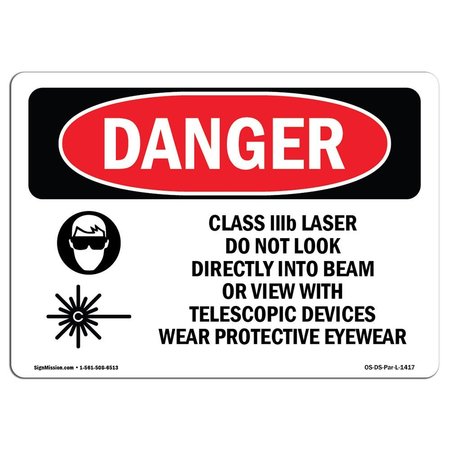 SIGNMISSION OSHA Sign, Class IIIb Laser Do Not Look Into Beam, 5in X 3.5in, 10PK, 5" W, 3.5" H, Landscape, PK10 OS-DS-D-35-L-1417-10PK